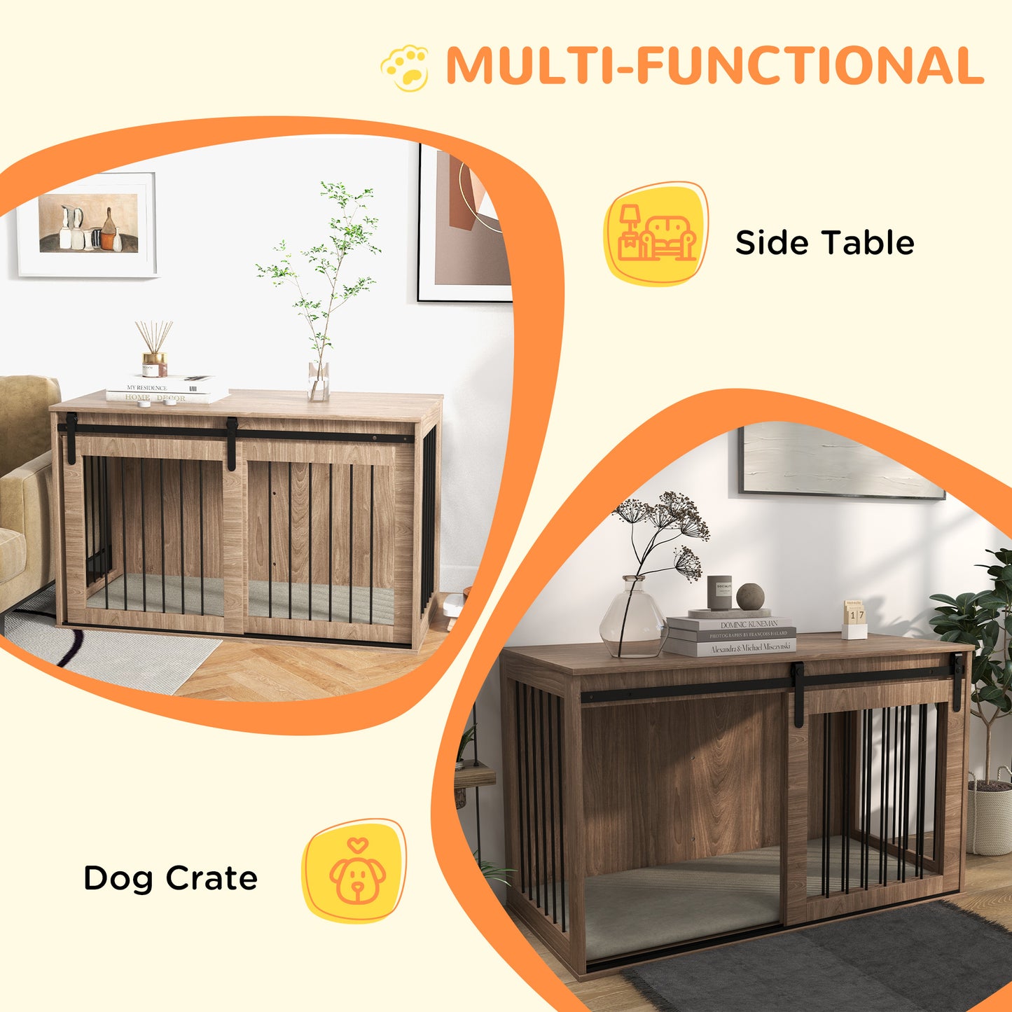 PawHut 100cm Dog Crate Furniture with Removable Cushion for Large Dogs Brown