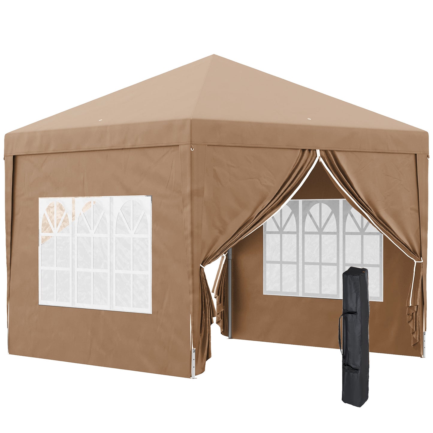 Outsunny 3 x 3m Pop Up Gazebo, Wedding Party Canopy Tent Marquee with Carry Bag and Windows, Coffee