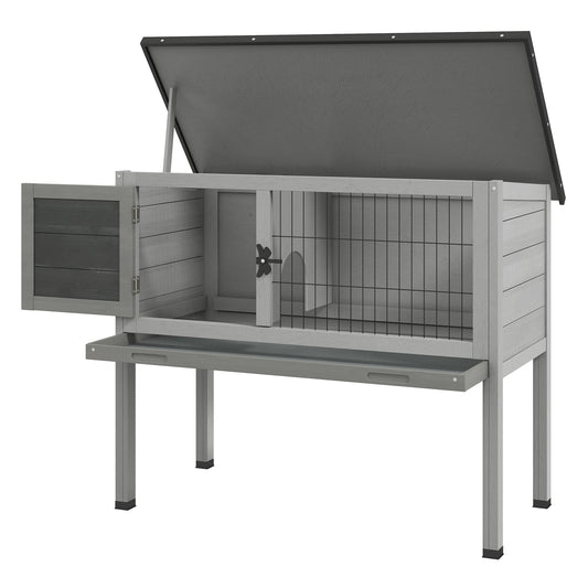 PawHut Wooden Rabbit Hutch Guinea Pig Cage with Openable Asphalt Roof Tray Rabbit Cage for Indoor Outdoor Use 84 x 43 x 70 cm Grey