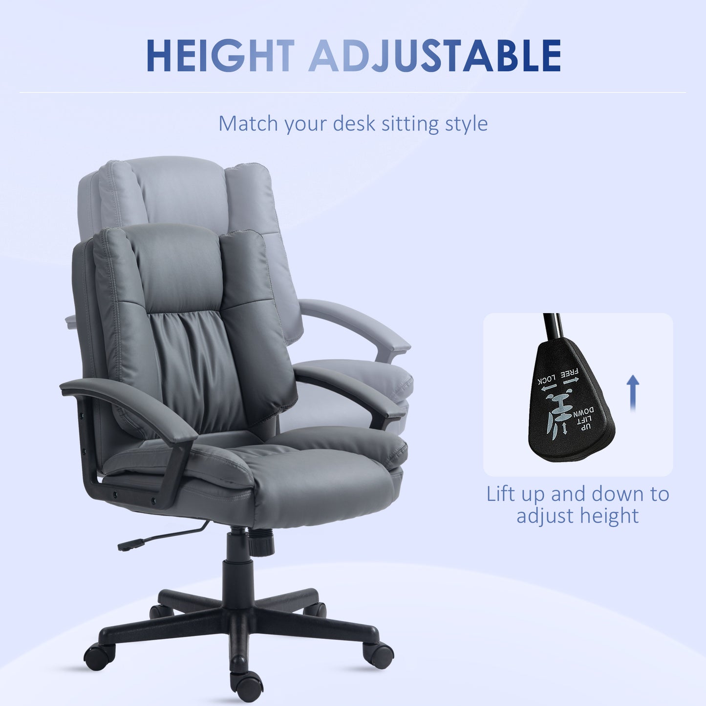 Vinsetto Office Chair, Faux Leather Computer Desk Chair, Mid Back Executive Chair with Adjustable Height and Swivel Rolling Wheels for Home Study, Dark Grey