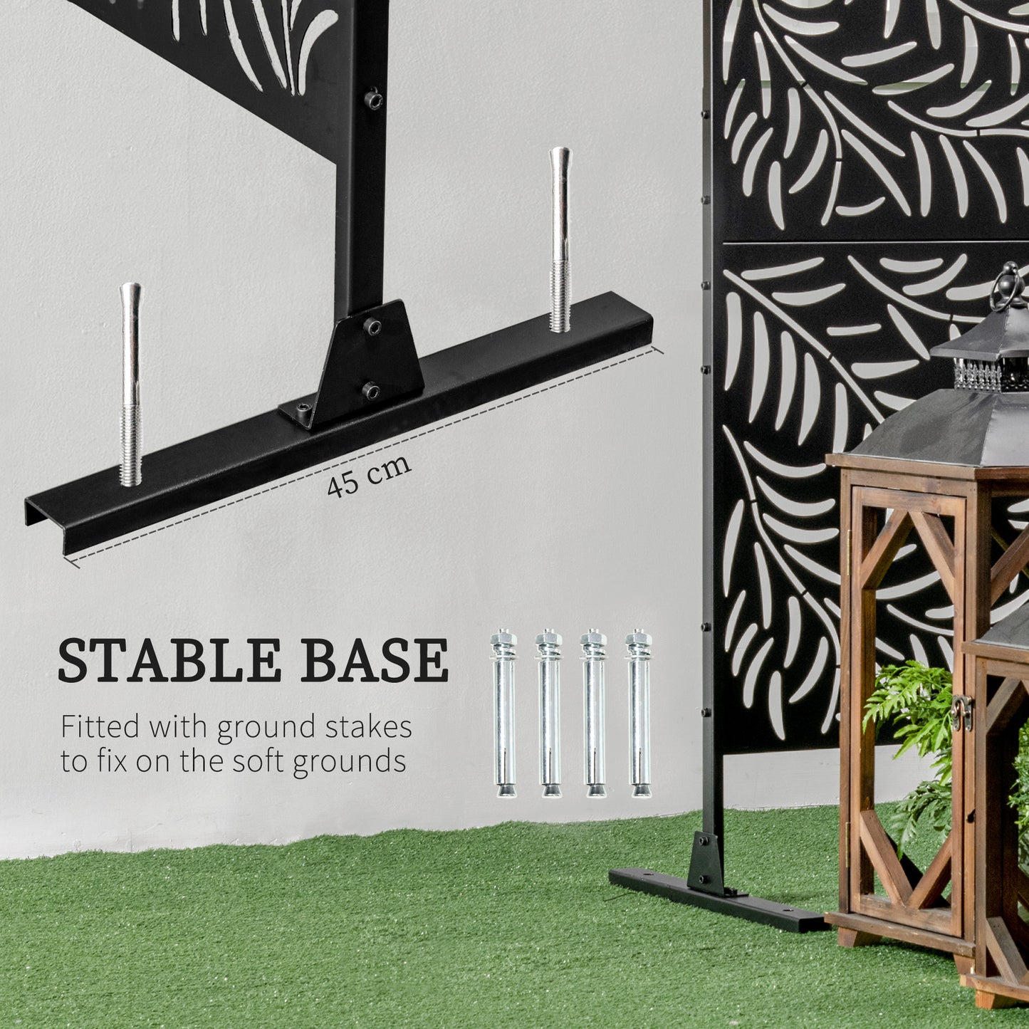 Outsunny Outdoor Privacy Screen with Stand and Ground Stakes, 6.5FT Metal Outdoor Divider, Decorative Privacy Panel for Garden Patio Pool Hot Tub, Willow Branch Style