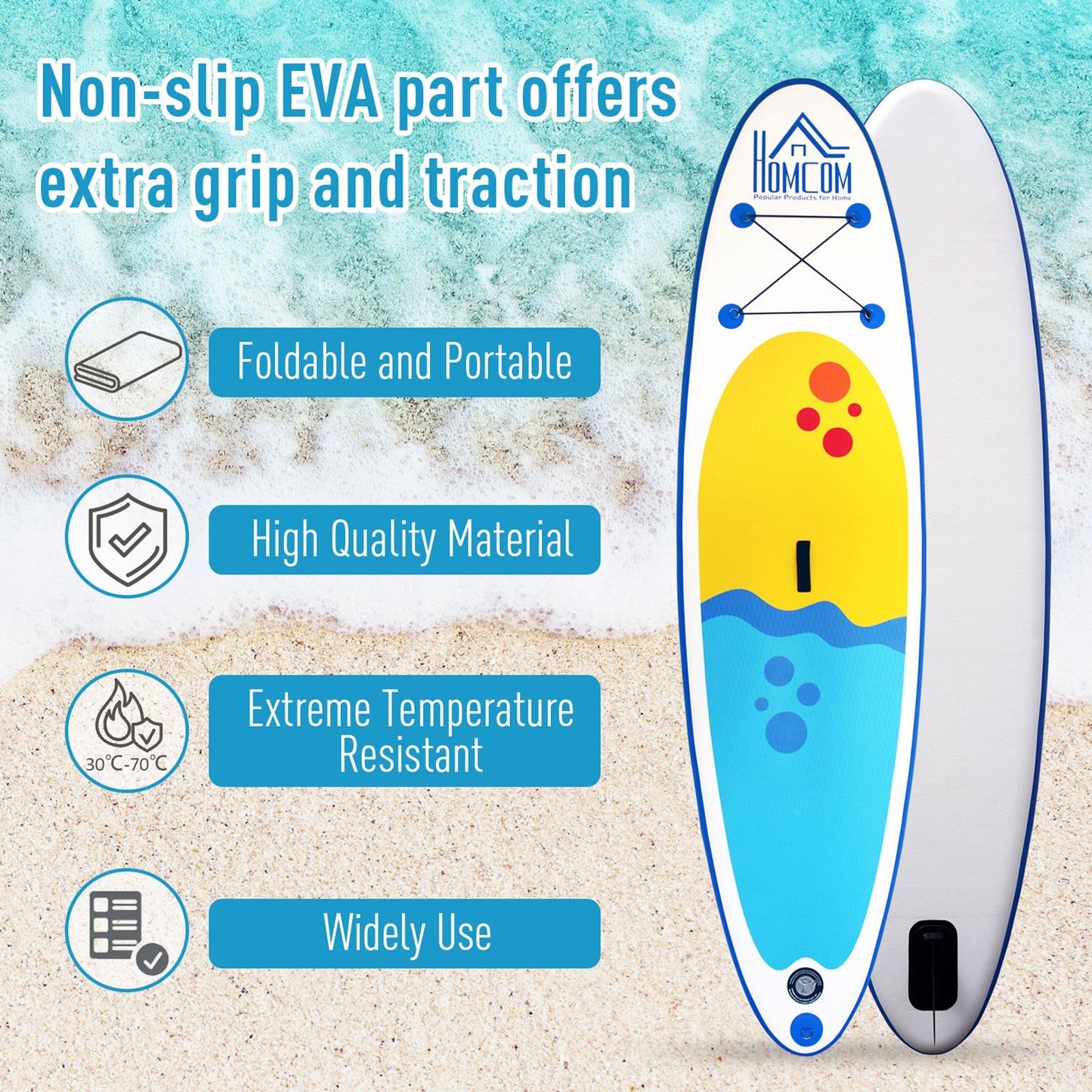 HOMCOM Inflatable Stand Up Paddle Boards W/ Adjustable Paddle, Fix Bag, Air Pump, Fin, Backpack Beach Surf -Blue