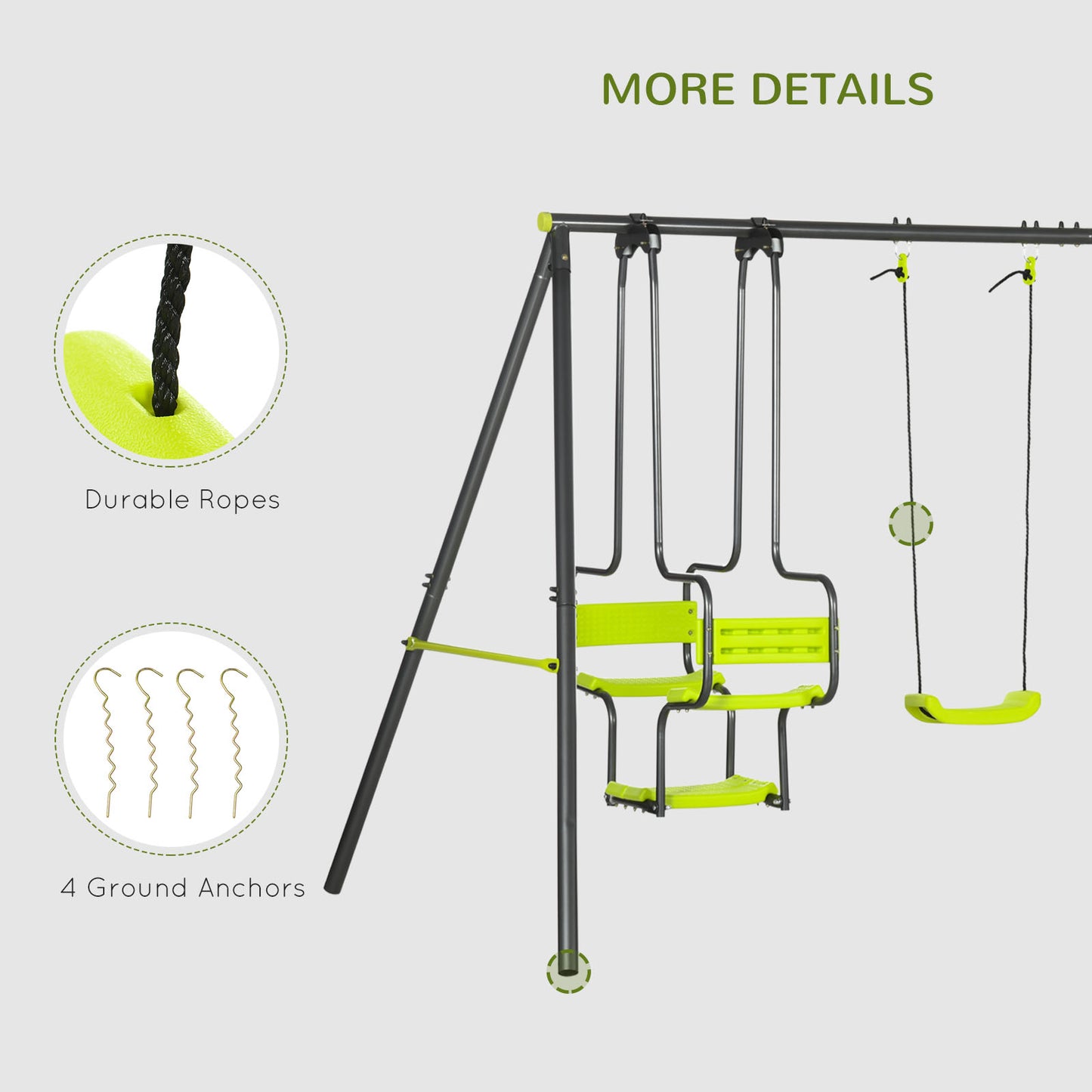 Outsunny Metal Garden Swing Set with Double Swings Glider Swing Seats Green