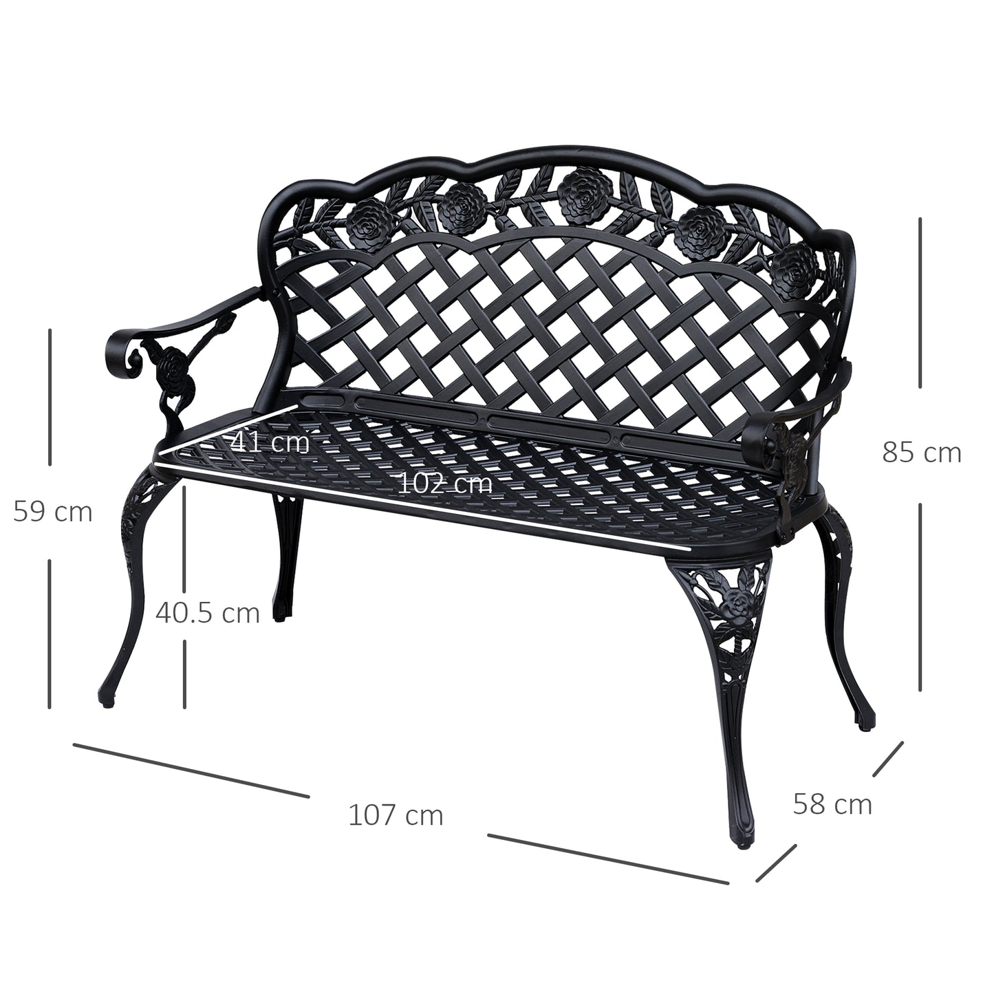 Outsunny Garden Bench, Cast Aluminium, 107Lx58Wx85H cm-Black