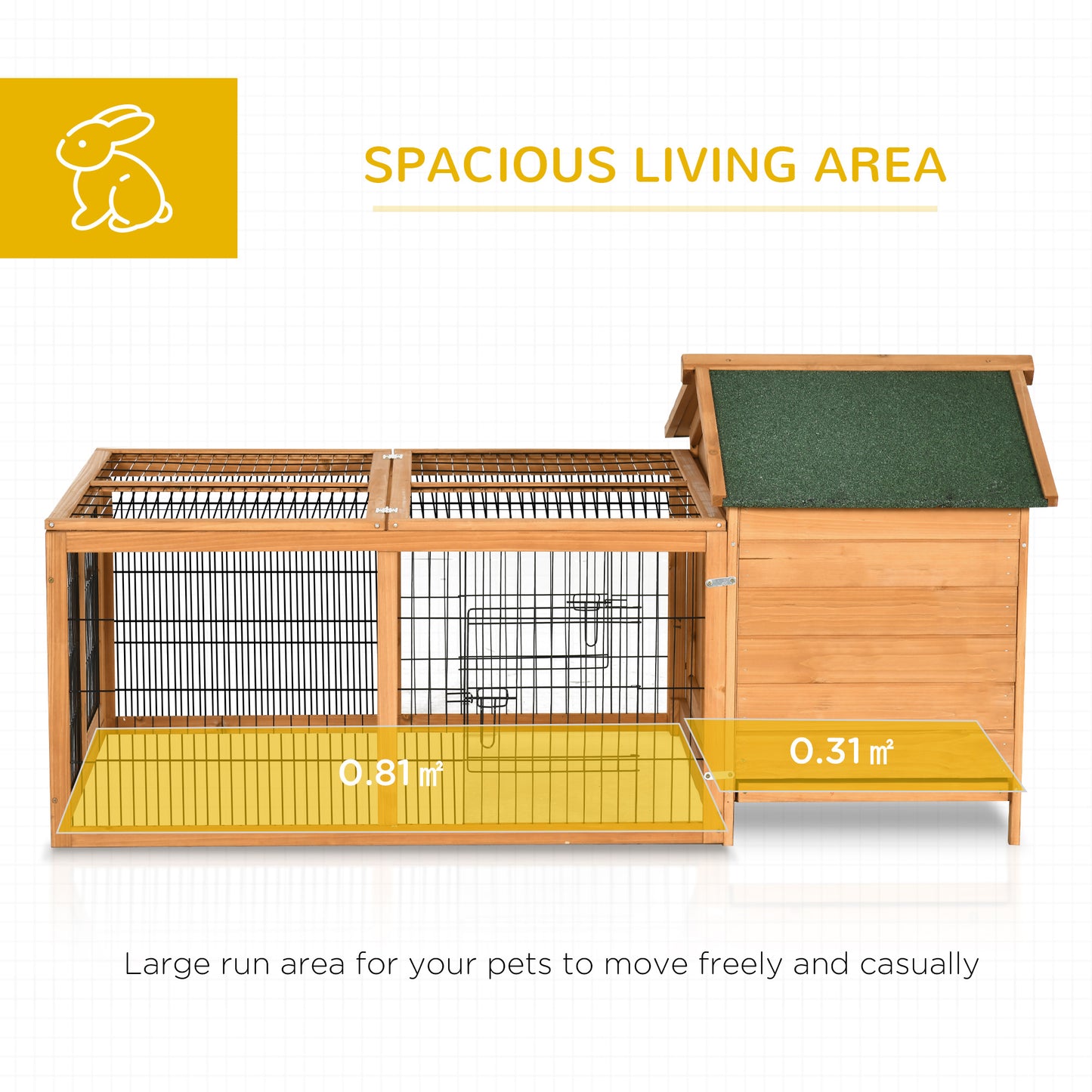 PawHut Wooden Rabbit Hutch Outdoor, Guinea Pig Hutch, Detachable Rabbit Cage with Openable Run & Roof Lockable Door Slide-out Tray Golden Red 146.7 x 95.5 x 69 cm