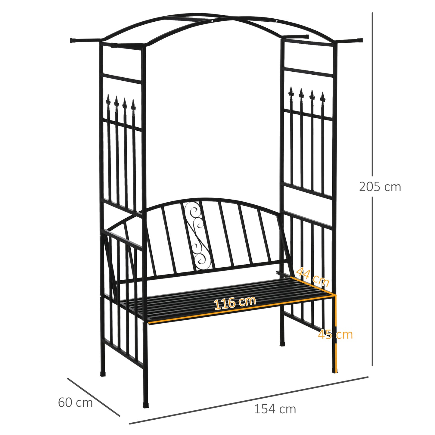 Outsunny Steel Frame Outdoor Garden Arch w/ 2-Seater Bench Black