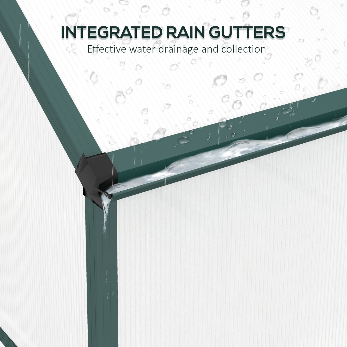 Outsunny 6 x 2.5ft Polycarbonate Greenhouse WalkIn Green House with Rain Gutter Sliding Door Window Foundation Green