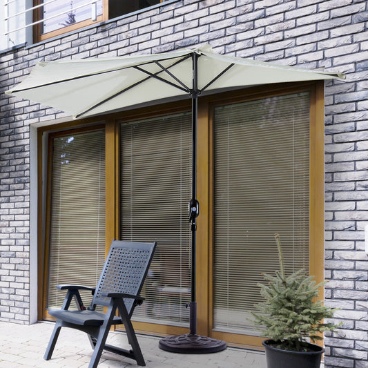 Outsunny 2.7m Patio Half Round Umbrella Parasol W/Aluminium Frame Crank Handle NO BASE INCLUDED-Beige