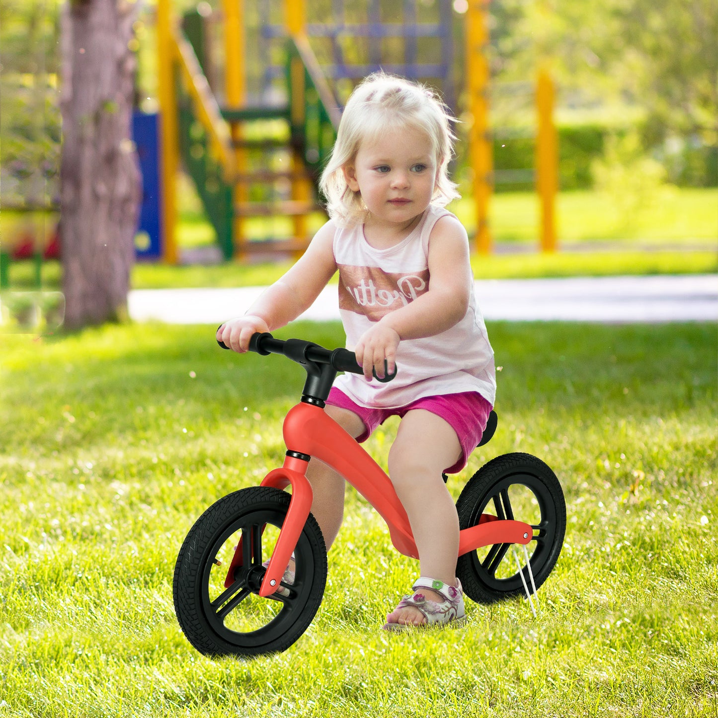 AIYAPLAY 12" Kids Balance Bike, Lightweight Training Bike for Children No Pedal with Adjustable Seat, Rubber Wheels - Red