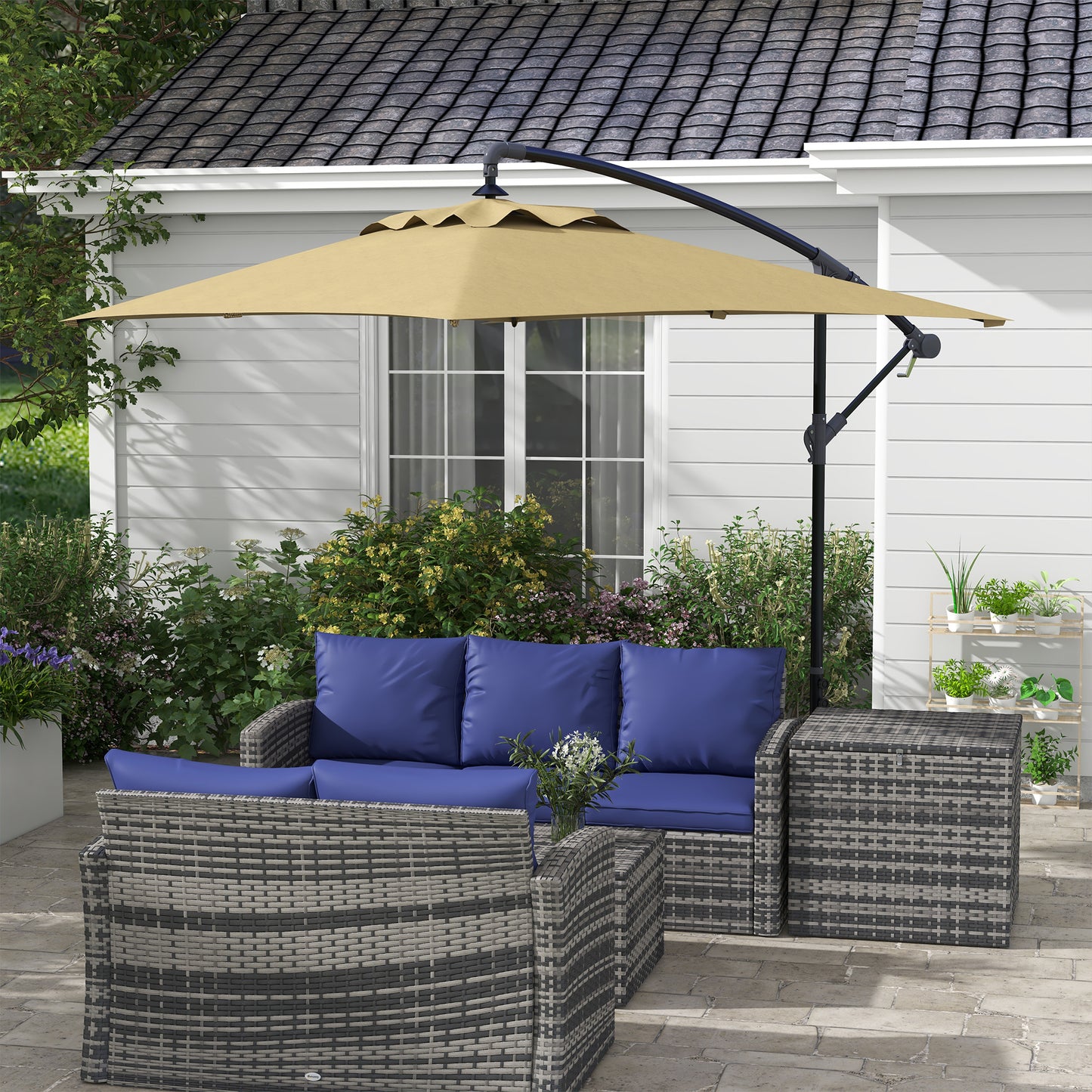 Outsunny 3(m) Cantilever Overhanging Parasol, with Cross Base - Brown