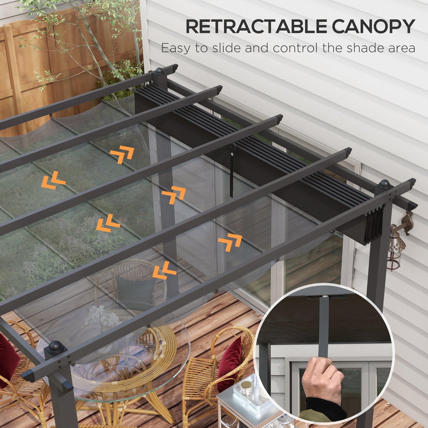 Outsunny 3 x 3(m) Aluminium Pergola, with Retractable Roof - Dark Grey