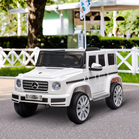 HOMCOM Compatible 12V Battery-powered Kids Electric Ride On Car Mercedes Benz G500 Toy with Parental Remote Control Music Lights MP3 Suspension Wheels for 3-8 Years Old White w/