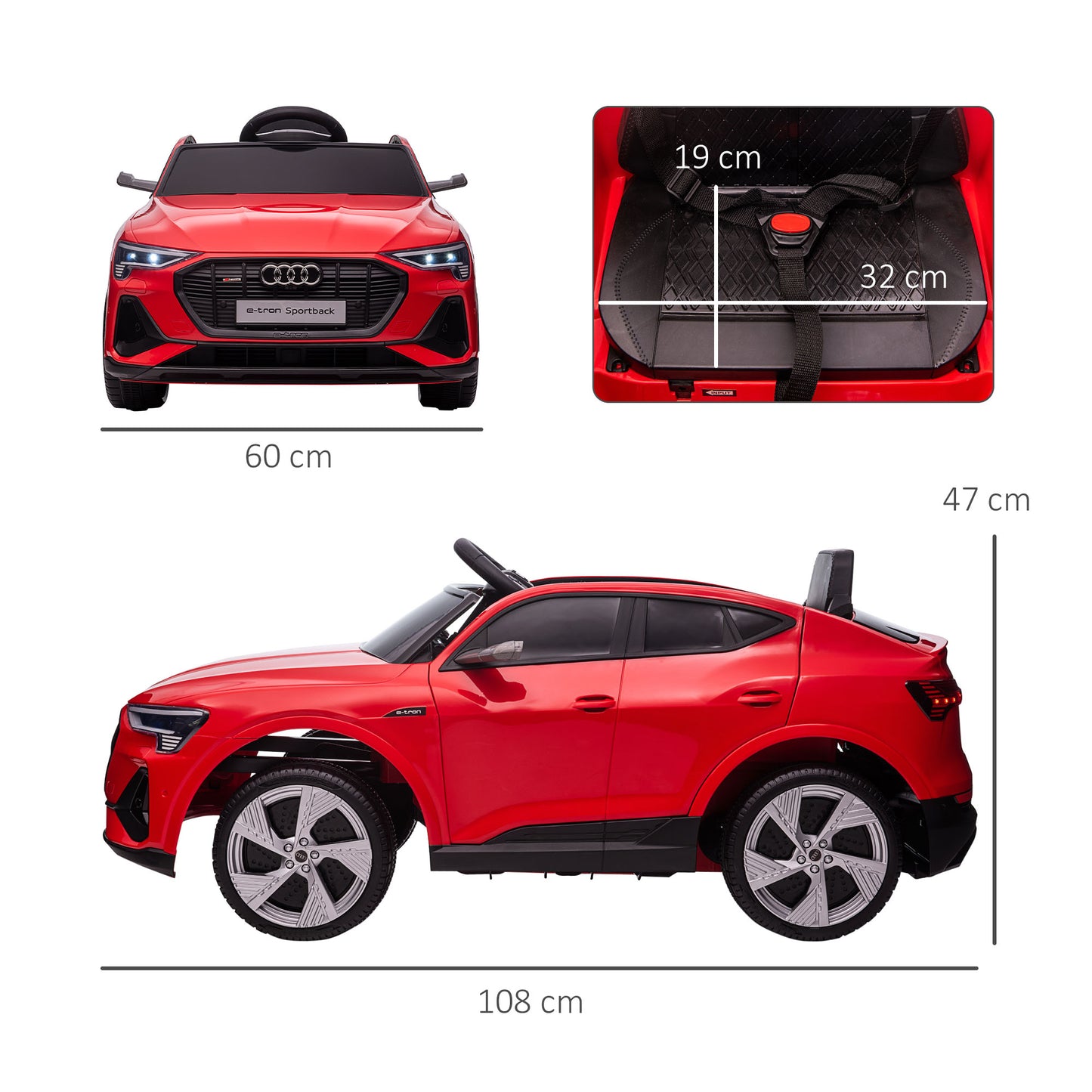 HOMCOM Audi E-tron Licensed 12V Kids Electric Ride On Car with Parental Remote Music Lights MP3 Suspension Wheels for 3-5 Years Red