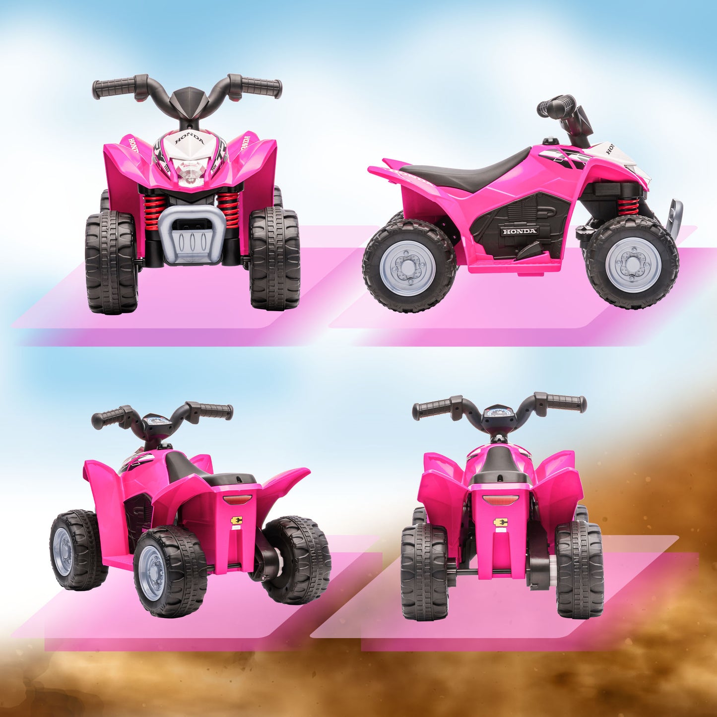 AIYAPLAY Honda Licensed Kids Quad Bike, 6V Electric Ride on Car ATV Toy with LED Light Horn for 1.5-3 Years, Pink