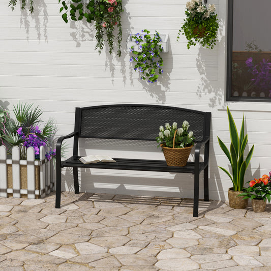 Outsunny 2 Person Garden Bench, Steel-Black