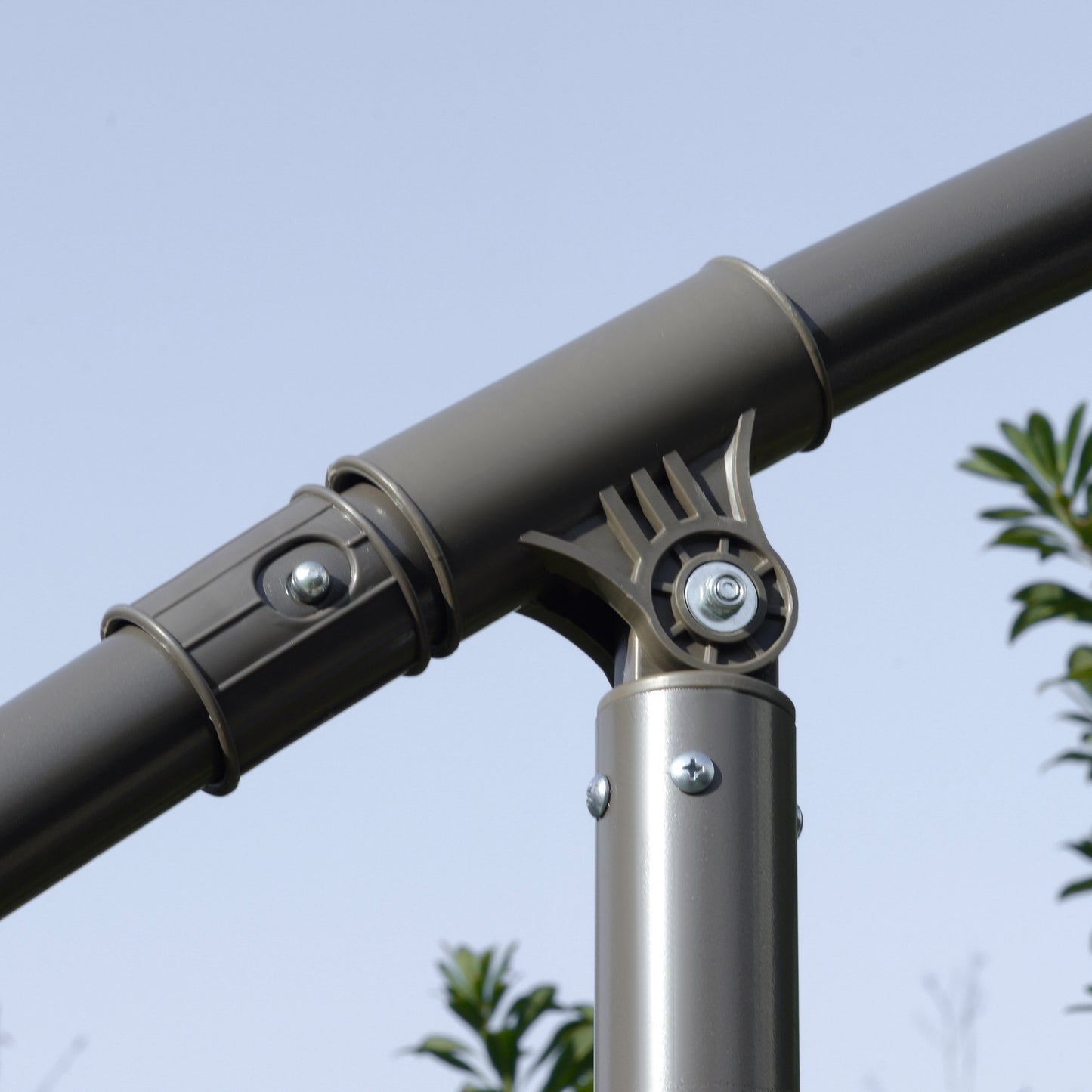 Outsunny 2.7m Garden Banana Parasol Cantilever Umbrella with Crank Handle, Double Tier Canopy and Cross Base for Outdoor, Hanging Sun Shade, Dark Grey w/ Canopy, Crank,