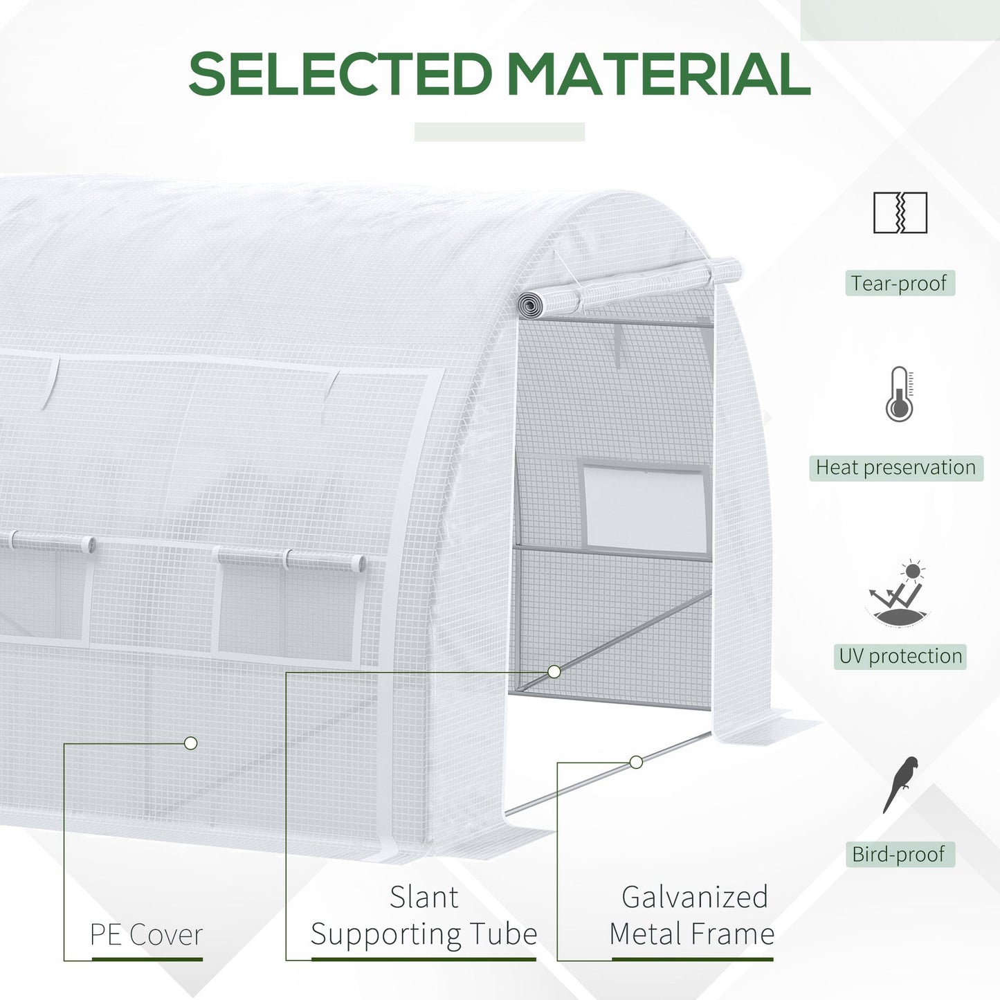 Outsunny 4 x 3 x 2 m Polytunnel Greenhouse, Walk in Pollytunnel Tent with Steel Frame, Reinforced Cover, Zippered Door and 8 Windows for Garden and Backyard, White