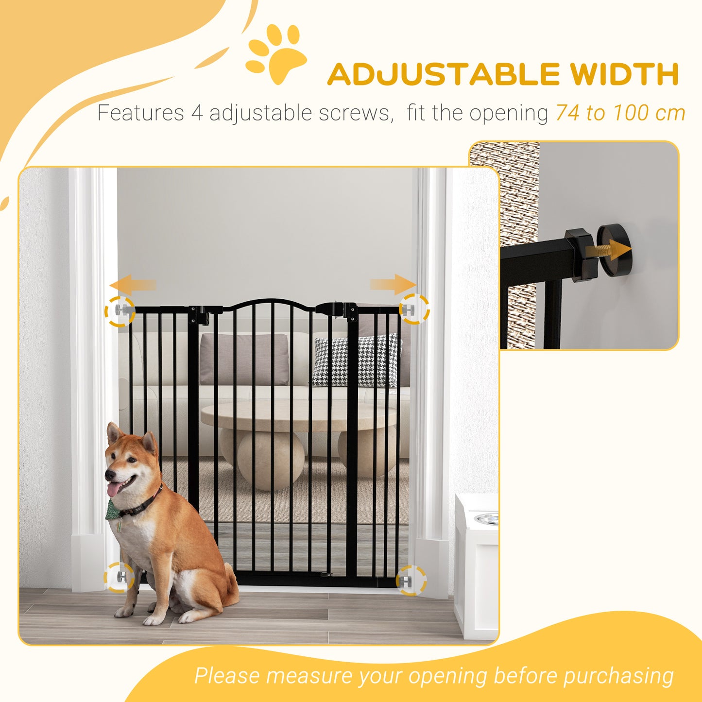 PawHut Metal Pet Safety Gate Dog Gate Folding Fence, Black
