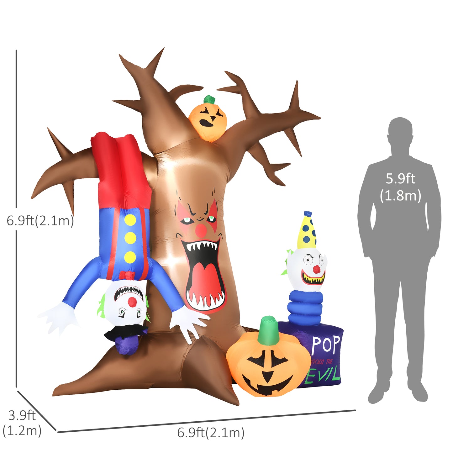 Outsunny 7ft Halloween Inflatable Tree with Ghosts, Upside-down Clown Pumpkins