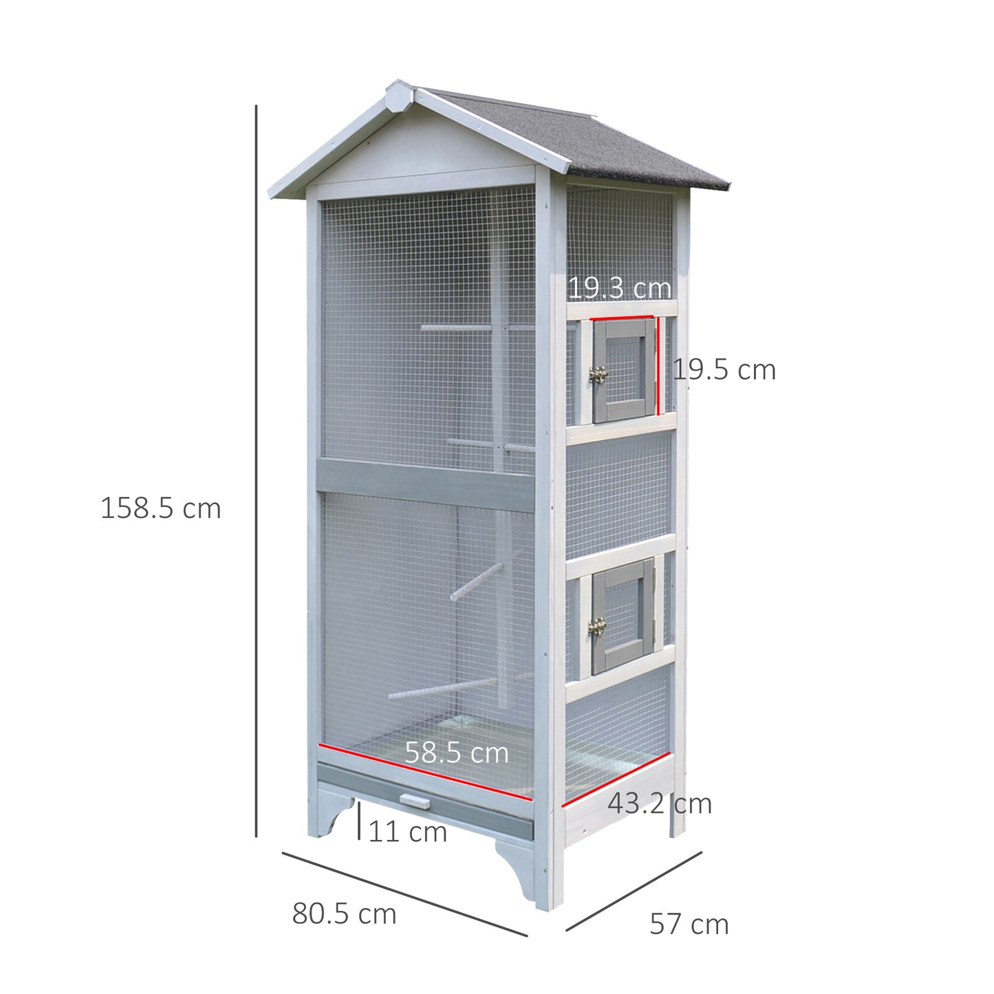 PawHut Wooden Outdoor Bird Cage, Featuring a Large Play House with Removable Bottom Tray 4 Perch