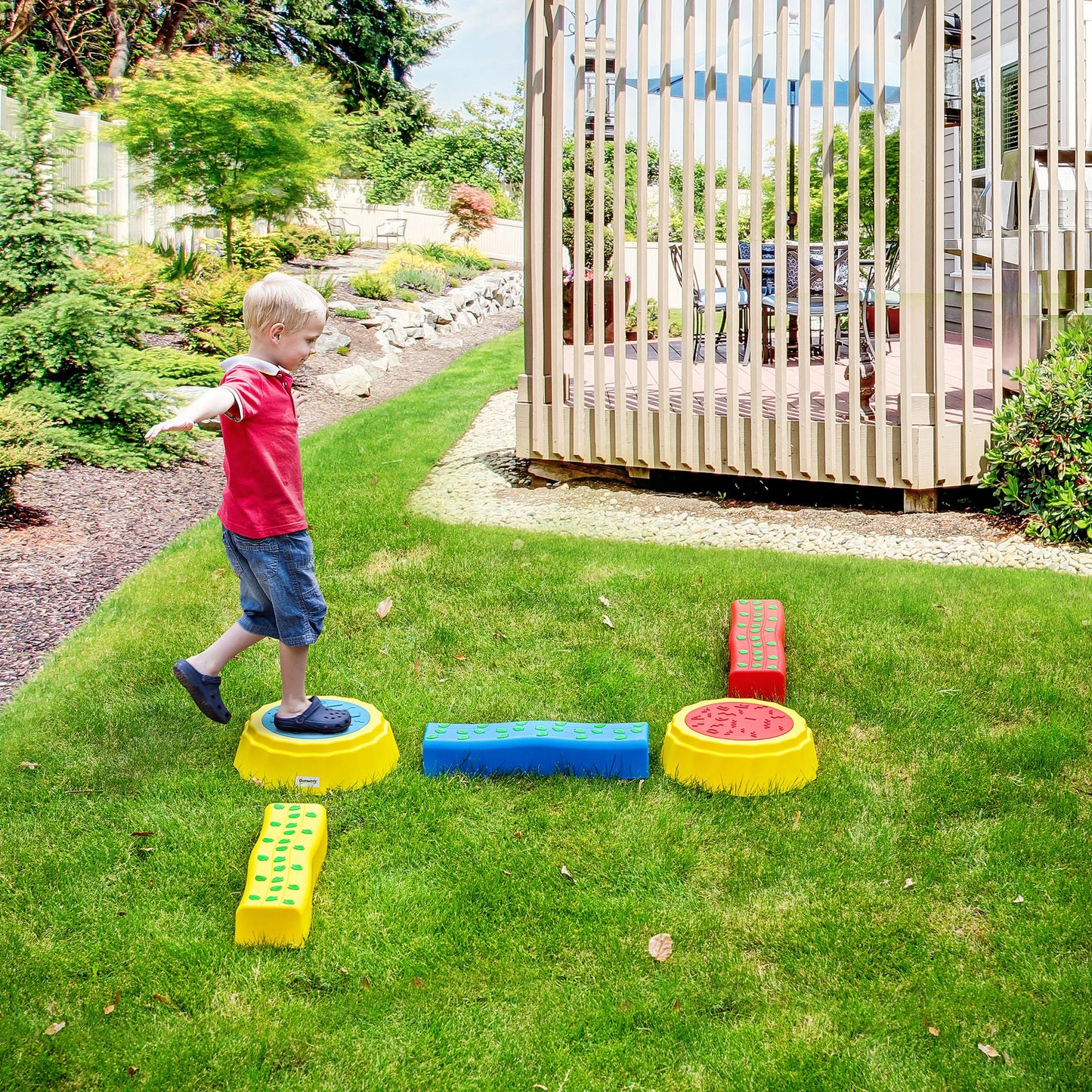 Outsunny 5pcs Kids Balance Beam, Balance Bridge with Non-slip Surface & Bottom, Multicoloured