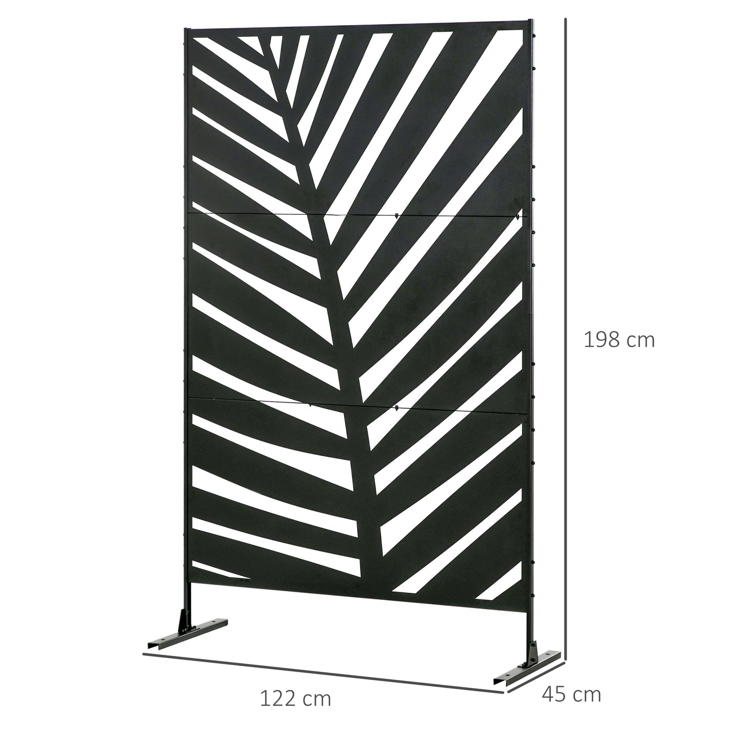 Outsunny Outdoor Privacy Screen with Stand and Ground Stakes, 6.5FT Metal Outdoor Divider, Decorative Privacy Panel for Garden Patio Pool Hot Tub, Banana Leaf Style