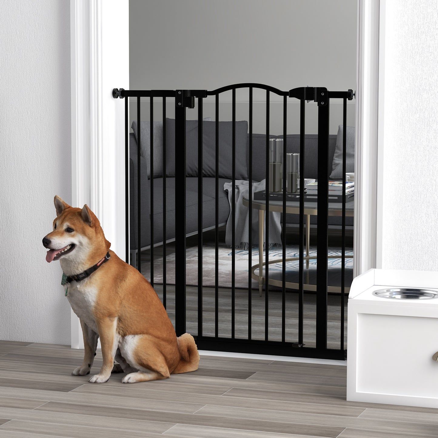 PawHut Metal Pet Safety Gate Dog Gate Folding Fence, Black