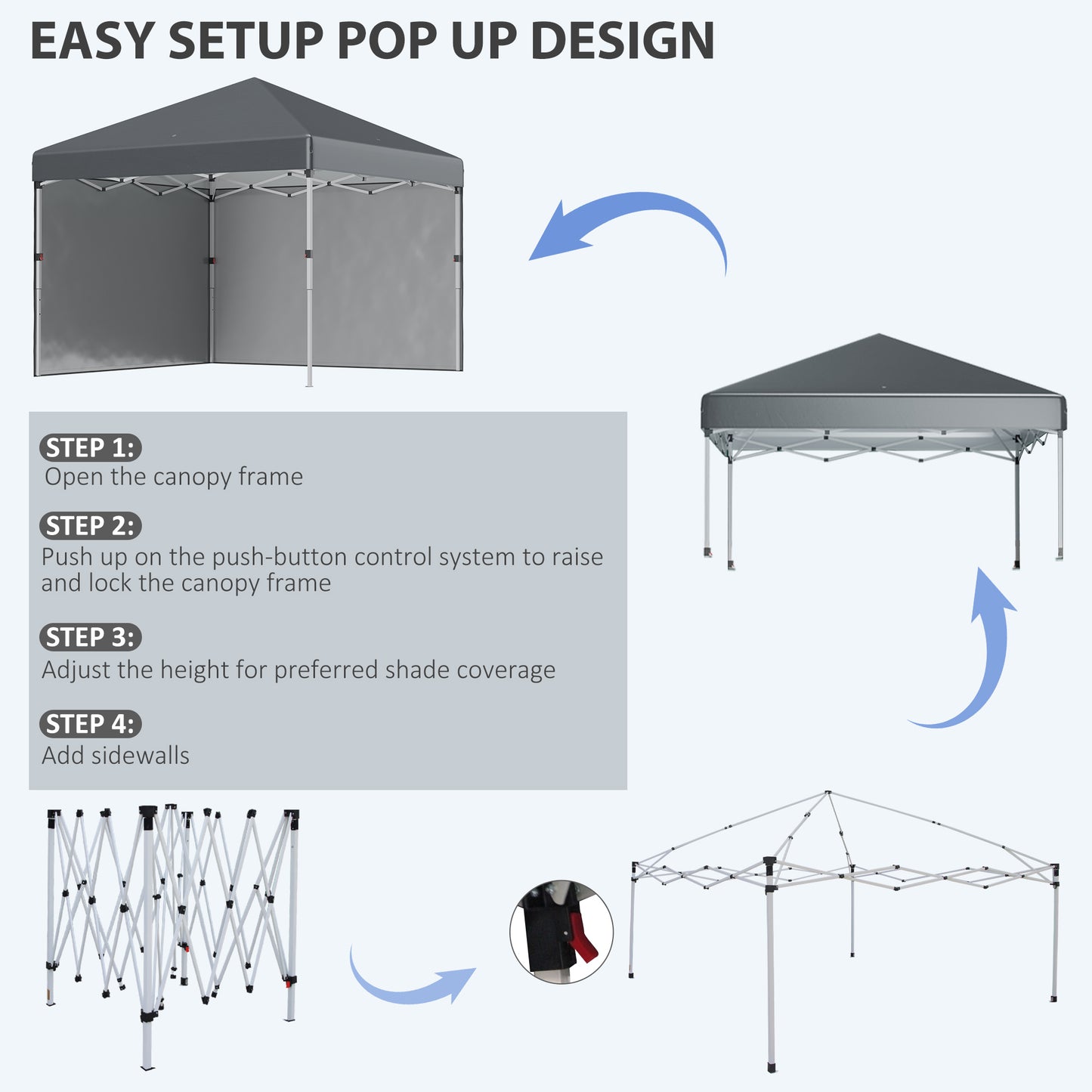 Outsunny 3 x 3 (M) Pop Up Gazebo with 2 Sidewalls, Leg Weight Bags and Carry Bag, Height Adjustable Party Tent Event Shelter for Garden, Patio, Dark Grey